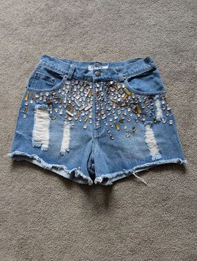 Rehab Women's Blue Distressed Chain Cut Off Denim Shorts Medium